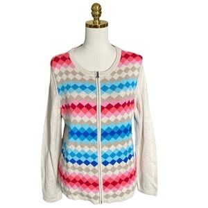 TALBOTS | Women’s Argyle Diamond Pattern Zip Up Sweater Jacket Size L